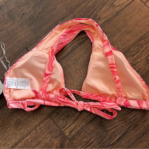 Time and Tru Cross Front Convertible Back Swimsuit Top Marble Pink size S (4-6) - Picture 7 of 9
